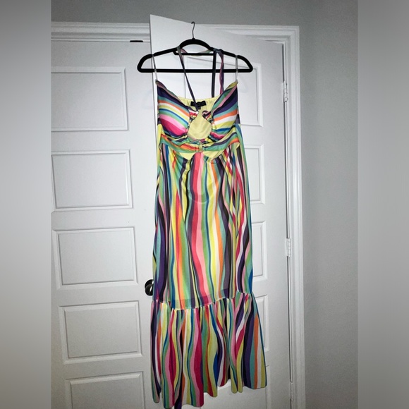 Eloquii Rainbow Striped Strappy Cut Out Maxi Dress - Picture 6 of 6